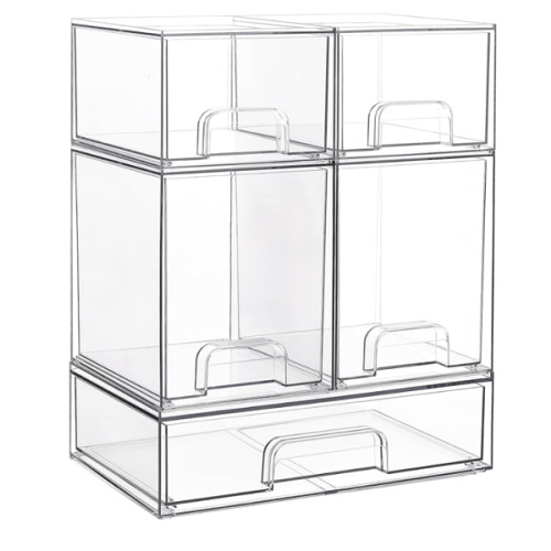 Vtopmart Stackable Storage Drawers Set of 5, Clear Plastic Organizer Bins for Baby Bottle, Beauty Supplies Storage, Ideal for Kichen Countertop, Vanity, Bathroom, Cabinet, Pantry Organization