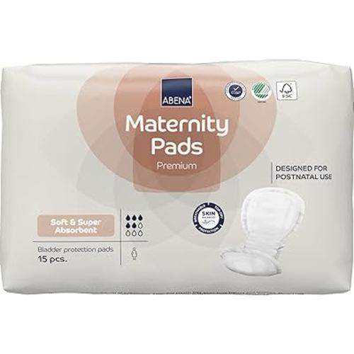 Abena Premium Maternity Pads for Postpartum and After-Delivery Incontinence, Super Absorption, Soft Disposable Pads - 15 Count