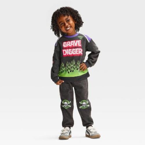Toddler Boys' 2pc Monster Jam Grave Digger Fleece Sweatshirt and Pants Set - Black 4T