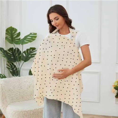 Nursing Cover for Baby Breastfeeding with Rigid Hoop, Breathable Soft 100% Muslin Cotton, Baby Breast Feeding & Pumping Apron (Beige Polka dots)
