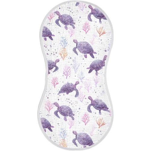 ALAZA Muslin Burp Cloths Purple Sea Turtle Cotton Burping Cloth for Baby Boys Girls Soft Absorbent Newborn Burp Rags Bibs Spit Up Rag 22"x11",1 Pack