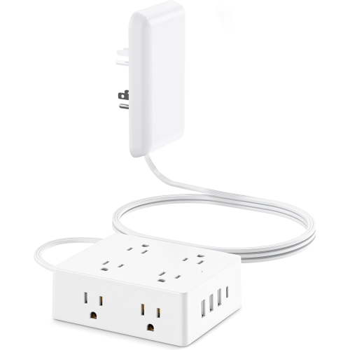 Flat Extension Cord with Outlet Cover, Flat Plug Power Strip with 8 Outlets and 4 USB Ports, 2000 Joules Surge Protector, 3 FT Cord Hidden Outlet Extender for Tight Spaces