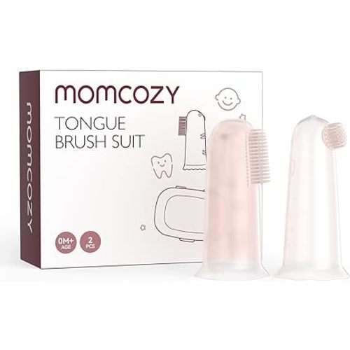 Momcozy Silicone Finger Toothbrush for Baby, Baby Finger Toothbrush for Training Teething, Infant Oral Cleaner, 2 Pcs Silicone Toothbrush