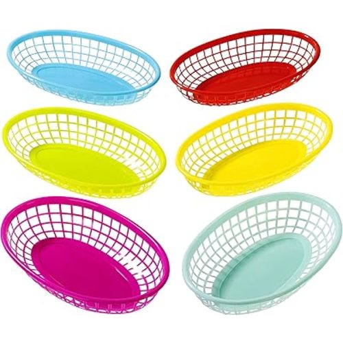 Talking Tables 6 Pack Reusable Plastic Colourful Food Baskets for Hotdogs, Burgers, Fries, Sweets, Crisps, Snacks | Movie Nights, Kids Birthday Party Picnics, Tropical BBQ, Summer Garden Festival