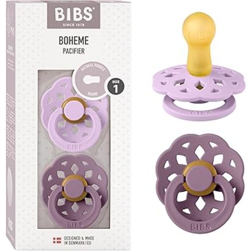 BIBS Pacifiers 0-6 Months | Boheme Collection 2-Pack | BPA-Free Round Nipple | Nautral Rubber Latex | Made in Denmark | Violet Sky/Mauve
