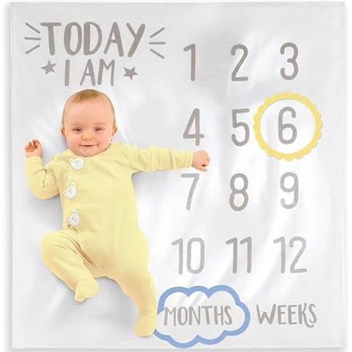 Milestone Baby Blanket Set - Pack of 3 | White & Grey Cotton & Paper Design, Perfect for Picture-Perfect Milestone Photos & Gift