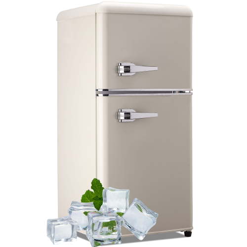 Prilinex 3.2 Cu.ft Mini Refrigerator with Freezer, Retro Small Refrigerator with Adjustable and Removable Double Doors, Energy Saving, Adjustable Thermostat, Low Noise, Cream