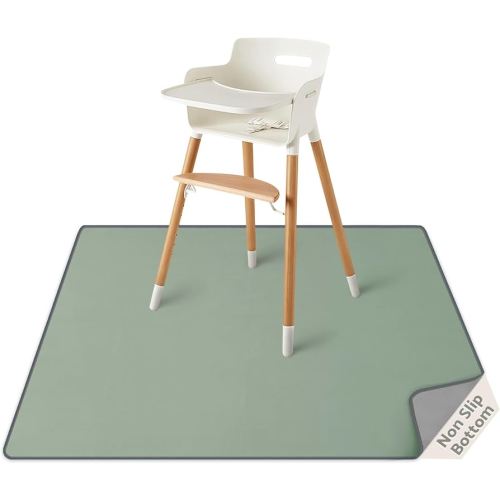 Blissful Diary Baby Splat Mat for Under High Chair, 50.4 x 50.4 Inch Wipeable Splash Mat, Waterproof and Washable, Anti-Slip Floor Protector, Sage Green