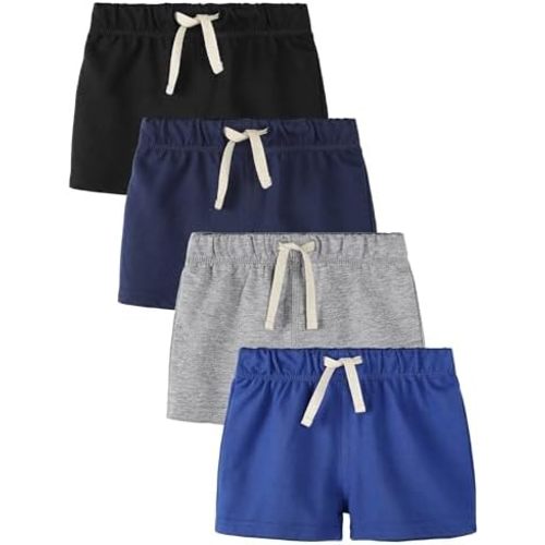 4 Pack Baby Boy Shorts Cotton Pull On Baby Shorts Infant Boy Clothes Summer Casual Elastic Waist with Drawstring