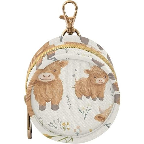 YETTASBIN Cute Highland Cow Portable Pacifier Holder Case with Metal Hook Buckle & Zipper for Diaper Bag and Stroller, Versatile All-in-One Travel-Friendily Baby Pacifier Pouch for Boy Girl