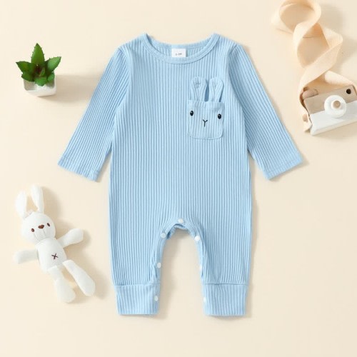 Baby Bunny Pocket Ribbed Solid Color Romper