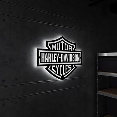 Motorcycle Driver Wall Light - Garage Sign Art - Motorcycle Drivers Illuminated Decor - for Biker Lovers, Motorcycle Wall Sign Art, Christmas Gifts (White)