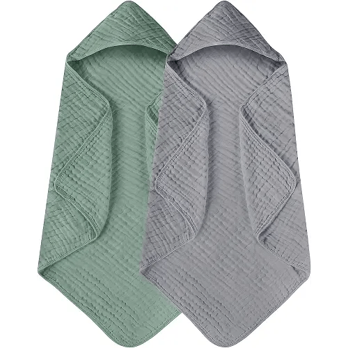 Yoofoss Hooded Baby Towels for Newborn 2 Pack 100% Muslin Cotton Baby Bath Towel with Hood for Babies, Infant, Toddler and Kids, Large 32x32Inch, Soft and Absorbent Newborn Essential