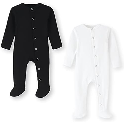 Baby Footed Pajamas with Mitten Cuffs - Long Sleeve Snap-Up Footed Sleeper for Sleep and Play 0-12 Month, 2 or 1-PACK