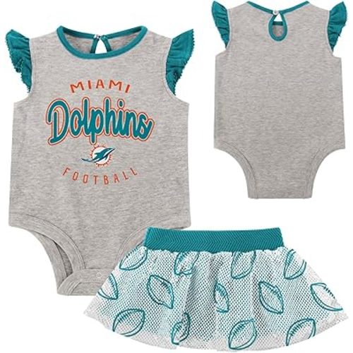 NFL New Born Infant 0/3M-6/9M Officially Licensed All Dolled Up 2 Piece Creeper Bodysuit and Skirt Set