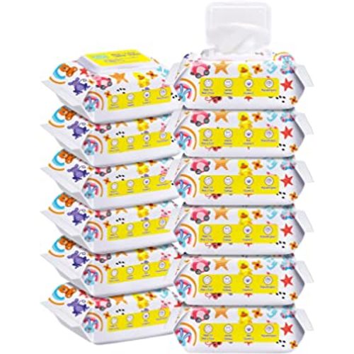 HAPPY BUM Saline Baby Wipes, Unscented, 360 Count (12 Packs of 30 Wipes) Saline Face Wipes