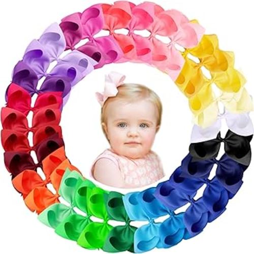 Oaoleer 30 Colors Grosgrain Ribbon Hair Accessories - 3 Inch Bows, Clips, Barrettes, and Alligator Clips for Girls, Toddlers, Kids, and Teens