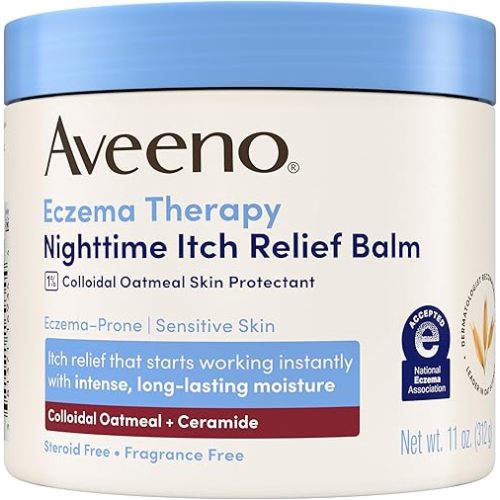 Aveeno Eczema Therapy Nighttime Itch Relief Balm, Colloidal Oatmeal Formula Instantly Soothes Itchy, Eczema-Prone Skin, Moisturizing Balm for Sensitive Skin, Steroid- & Fragrance-Free, 11 oz