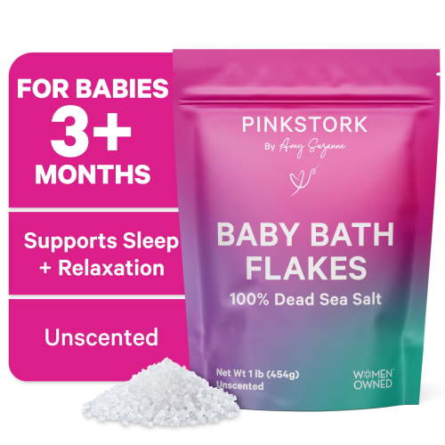 Pink Stork Baby Bath Flakes: Fragrance-Free Bath Salts for Kids, 16 oz