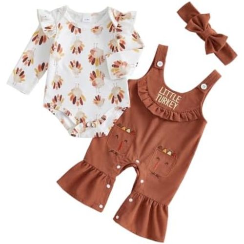 Socutebabe 0-18 Month Baby Girl Thanksgiving Outfit Little Turkey 3 Piece