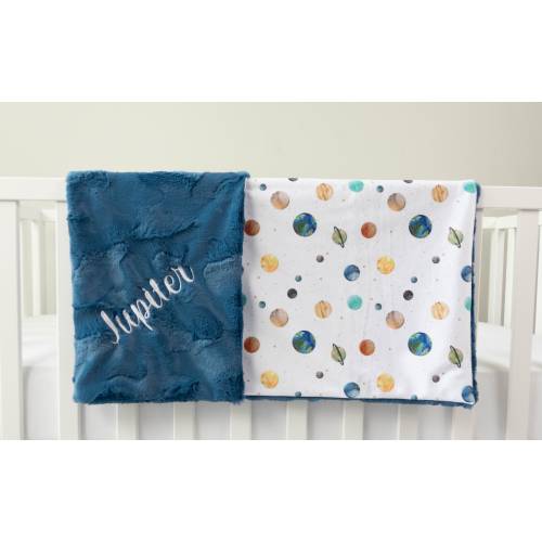 Planets Solar System Personalized Baby Blanket, Baby Shower Gift, Blue Nursery, Baby Boy Blanket, Baby Shower Gift, Outer Space