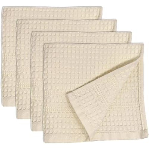 GILDEN TREE Waffle Towels Wash Cloths for Showering, Exfoliating Washcloth Face Towels, Quick Dry Towel Cotton Washcloths Set of 4, Classic Style (Cream)