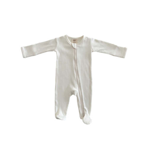 Ivory / Organic Ribbed Zip Footie