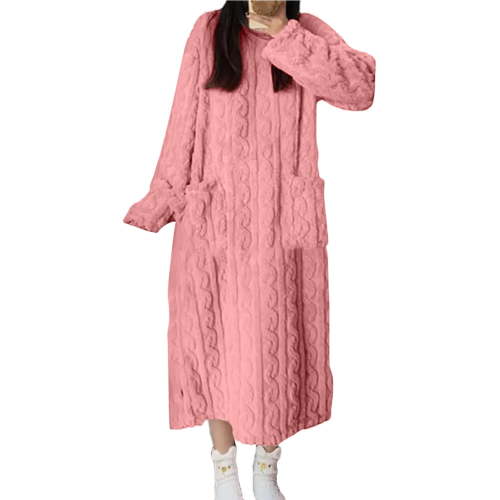 hotojiny Sherpa Robes for Women Fleece Lined Long Sleeves Loungewear Winter Warm Sleep Dress Loose Sleepwear Fuzzy Housecoat Bathrobe