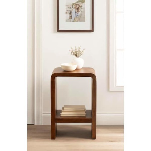 Reddy 16 in. Walnut Brown Rectangle Solid Wood End Table