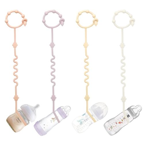 RTMOK (4Pcs) Sippy Cup Strap Keep Bottles and Sippy Cups Off The Floor, Sippy Cup Holder Strap Suitable for High Chairs, Strollers and Water Bottles- Dishwasher Safe