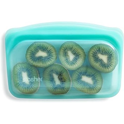 Stasher Silicone Reusable Storage Bag, Snack Bag, Reusable Freezer Bags, Microwave, Dishwasher, Oven Safe, Sous Vide, Premium Lunch Container, Eco Friendly, Leak-free, Food Storage Bags, 12 oz, Aqua