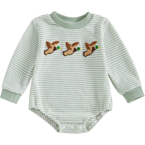 VISGOGO Newborn Infant Baby Boy Girls Oversized Romper Embroidery Sweater Onesie Coming Home Outfit Neutral Clothes (Light Green-Duck, 0-3 Months)