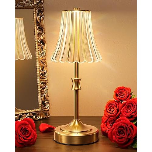 JACKYLED Vintage Cordless Table Lamp, 3 Colors Dimmable, 5000 Capacity