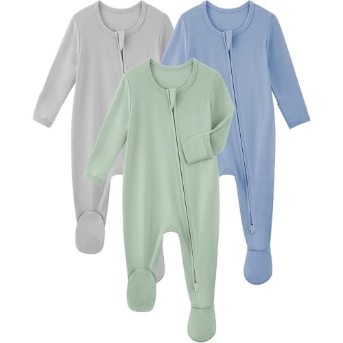 Yoofoss Rayon Made From Bamboo Baby Pajamas 3pcs Newborn Sleepers For Boy Girl Clothes, 0-3 3-6 6-9 Months Footed Pjs
