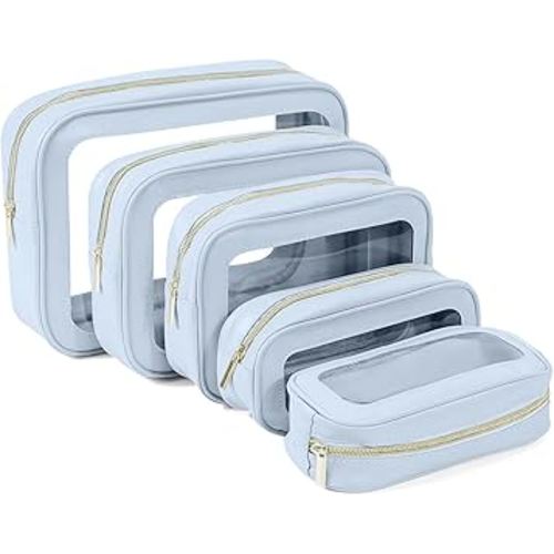 5PCS Clear Toiletry Bag,TSA Approved Travel Makeup Pouch with Zipper for Cosmetics and Toiletries,Diaper Bag Organizer Pouch Set,Women's Purse Organizer and Clear Car Bag