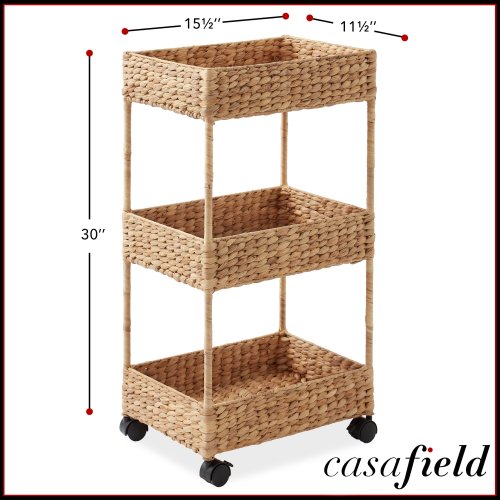 3Tier Rolling Storage Cart Wide 3Tier Hyacinth Nursery Caddy Natural - 3-Tier - Wide