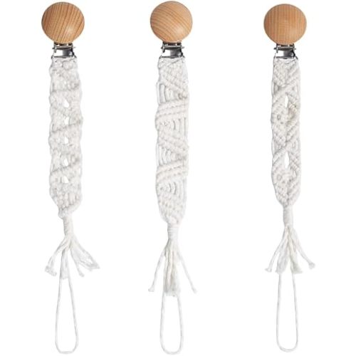 Boho Pacifier Clip for Boys Girls Pacifier Holder Leash Wooden Clips Handmade Braided Cotton Unisex Baby Shower Birthday Gift Christmas Gift (Pattern 5)