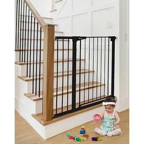 COMOMY 36" Extra Tall Baby Gate for Stairs Doorways, Fits Openings 29.5" to 40.6" Wide, Auto Close Sturdy Safety Dog Gate for House, Pressure Mounted Easy Walk Through Pet Gate with Door, Black