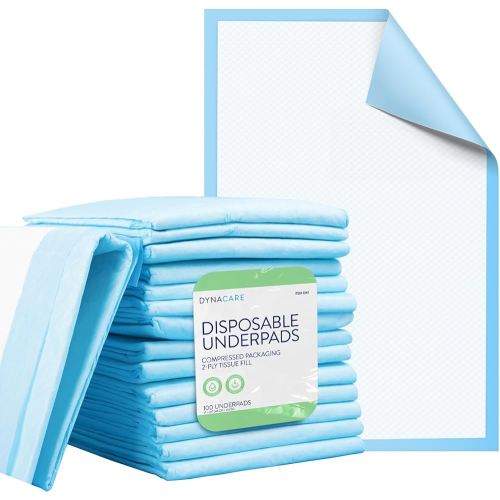 Dynarex Disposable UnderPad, 17" x 24", 22g, 100 Count, Medical-Grade Incontinence Bed Pad to Protect Sheet, Mattresses, and Furniture