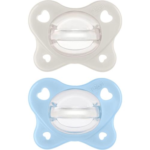 Chicco PhysioForma Dual Soft Orthodontic Pacifier, 2-6m | 100% Soft Silicone | Supports Breathing & Oral Development | One-Piece Design | Flex-Shield | Sterilizing Case | BPA Free | Grey/Sky, 2pk