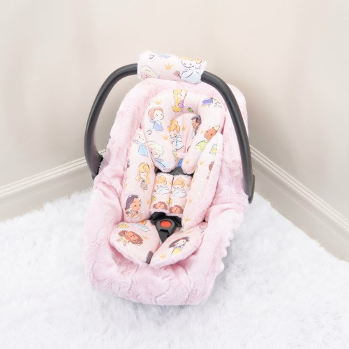 Disney Princess Baby Girl Car Seat Insert Cushions - Head and Body Rest - Car Seat Straps Cushions - Infant Car Seat Acessories