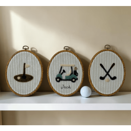 Personalized Golf Nursery Wall Art with Golf Cart, Clubs and Flag