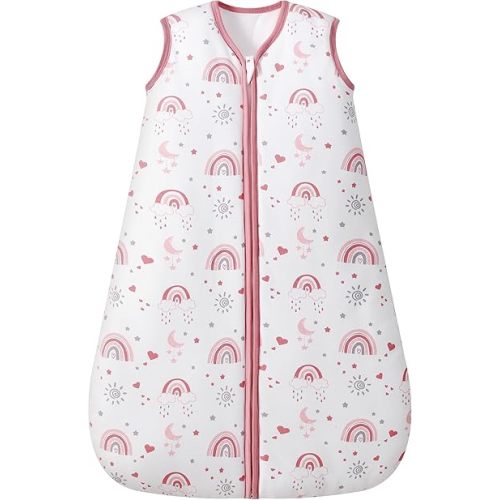 Baby Sleep Sack 0-6 Months, 2.5 TOG Cotton Winter Baby Wearable Blanket with 2-Way Zipper, Warm Soft Sleeping Bag for Newborn Infant Boy Girl, Small Rainbow