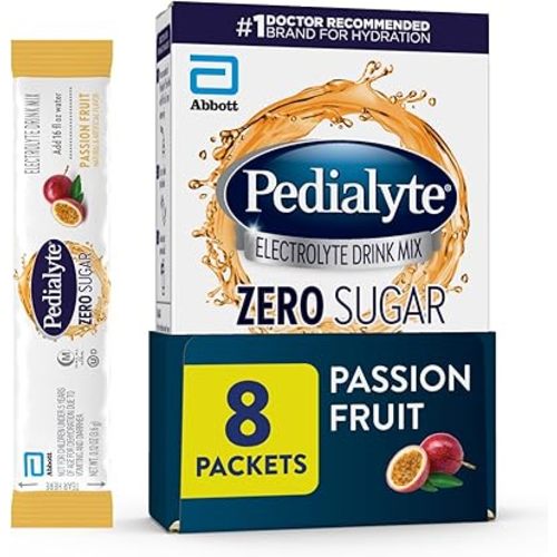 Pedialyte Electrolyte Drink Mix With Zero Sugar | Hydration With Key Electrolytes | Great Hydration Low in Calories | Passion Fruit, 8 Powder Packets