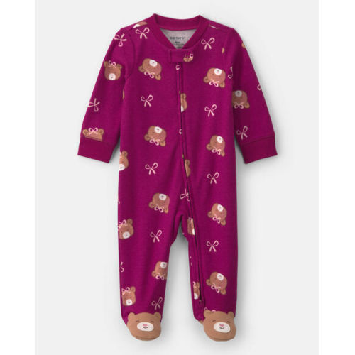 Baby Girl Bear 100% Cotton 2-Way Zip Sleep & Play Pajamas - Purple | Carter's