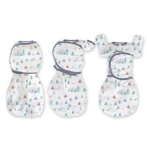 SwaddleDesigns Baby Omni Swaddle Sack w/ Wrap, Arms Up Elbow Length Sleeve - Mountain & Trees 3m: Cotton, Built-in Mittens, Two-Way Zipper