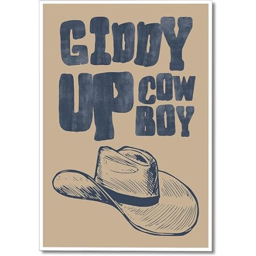 pedkvtmewo Retro Cowboy Hat Canvas Wall Art, Vintage Western Art Poster for Room Aesthetic, Funky Western Art Room Decor, Trendy Wild West Giddy Up Cowboy Pictures Print 24x36in Unframed