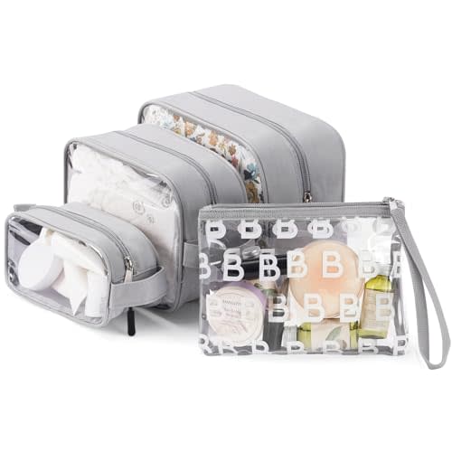 PHOEBUS BABY 4-Piece Diaper Bag Organizer Pouch Set - Clear Waterproof Travel Toiletry Packing Cubes, Baby Essentials Organizing Bags for Nursery, Grey