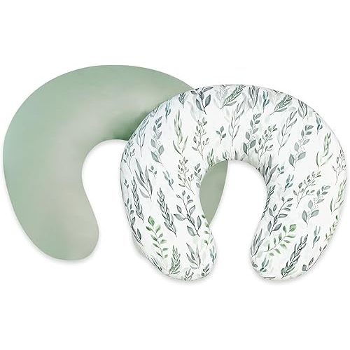 DILIMI 2 Pack Nursing Pillow Cover, Stretchy Removable Case for Breastfeeding Pillows, Ultra Soft Comfortable Slipcover for Baby Girl and Boy, Green Leaf