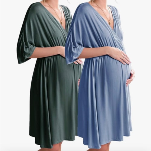 Ekouaer 3 in 1 Labor/Delivery/Hospital Gown 2 Pack Maternity Dress Nursing Nightgown Sleepwear